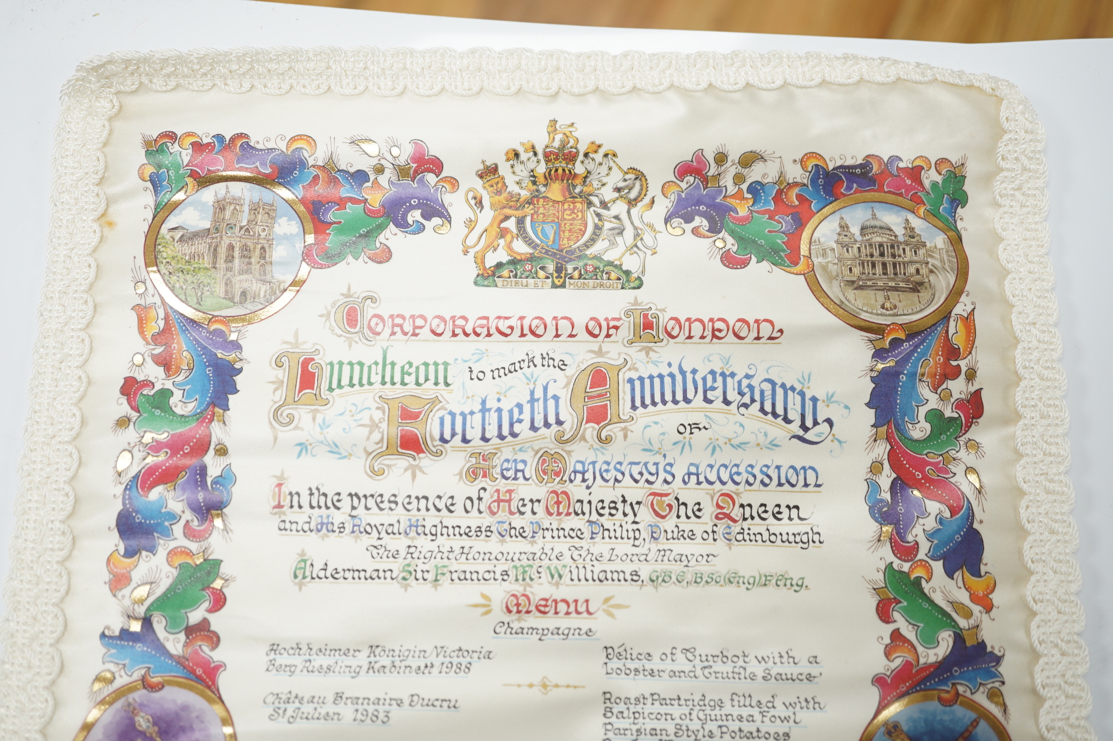 A QEII Guildhall commemorative luncheon scroll, November 24, 1992